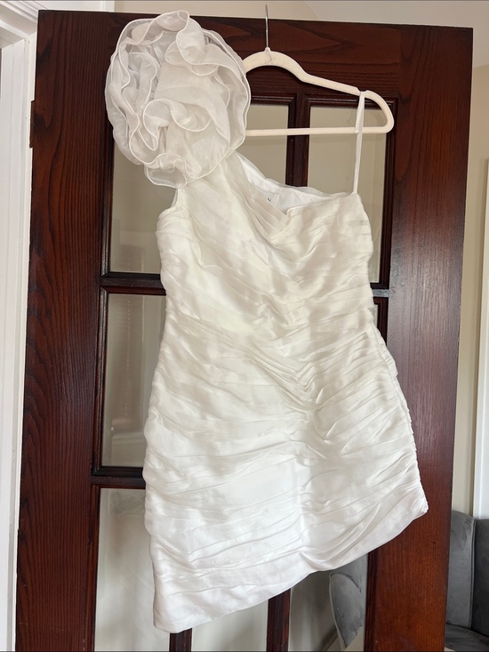 BHLDN Dresses & Skirts - BHLDN by Anthropologie White One-Shoulder Ruffled Cocktail Dress